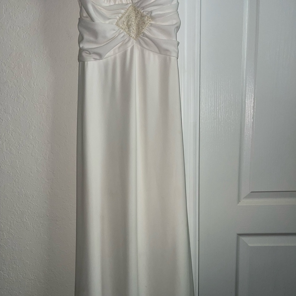 White House|Black Market White Long Evening Gown - beaded accent